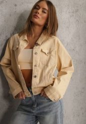 Beżowa Jeansowa Kurtka z Bawełny Perilopei. Brązowe kurtki damskie Renee, l, bez wzorów, z bawełny, bez kaptura. Za 149.99 zł.