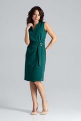 Zielona Kopertowa Sukienka z Paskiem. Zielone sukienki damskie Katrus, xl, bez wzorów, z materiału, bez kołnierzyka, bez ramiączek, kopertowe. Za 289.00 zł.