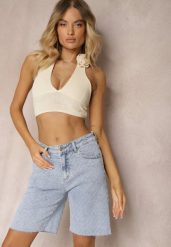 Jasnoniebieskie Jeansowe Szorty High Waist Bawełniane Nelaitha. Niebieskie szorty damskie Renee, na lato, l, bez wzorów, z bawełny, eleganckie, z podwyższonym stanem. Za 74.99 zł.