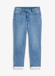 Jeansy skinny, mid waist. Niebieskie jeansy damskie bonprix. Za 149.99 zł.