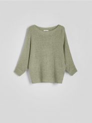 Sweter kimono - jasnozielony. Zielone swetry damskie Reserved, l, bez wzorów, z dzianiny, bez kołnierzyka, bez ramiączek, bez kaptura. W wyprzedaży za 69.99 zł.