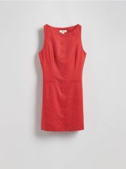 Lniana sukienka mini - czerwony. Czerwone sukienki damskie Reserved, l, bez wzorów, bez kołnierzyka, bez ramiączek, mini, dopasowane. Za 279.99 zł.