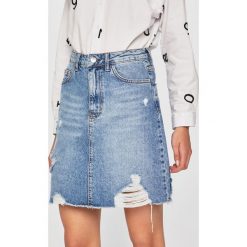 Answear - Spódnica jeansowa. Niebieskie spódnice damskie ANSWEAR, l, bez wzorów, z bawełny, z podwyższonym stanem, mini, proste. Za 99.90 zł.