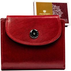 Portfel damski ze skóry naturalnej w czerwonym kolorze zamykany na zatrzask - Peterson. Czerwone portfele damskie Peterson, bez wzorów, ze skóry. Za 99.00 zł.
