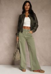 Ciemnozielone Jeansy o Szerokim Kroju z Bawełny High Waist Marquilla. Brązowe jeansy damskie Renee, z podwyższonym stanem. Za 99.99 zł.