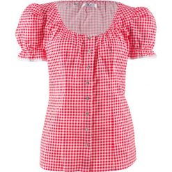 Bluzka ludowa z dekoltem "carmen" bonprix truskawkowo-biały w kratę. Bluzki damskie marki MAKE ME BIO. Za 79.99 zł.