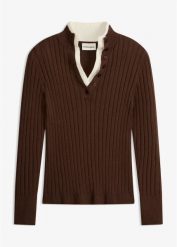 Sweter z prążkowanej tkaniny wiskozowej, 2 w 1. Zielone swetry damskie bonprix, bez wzorów, prążkowane, bez kołnierzyka, bez ramiączek, bez kaptura. Za 129.99 zł.