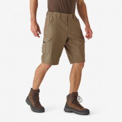 Bermudy outdoor Solognac 500. Brązowe krótkie spodenki sportowe męskie SOLOGNAC, l, bez wzorów, z bawełny, outdoorowe. Za 79.99 zł.