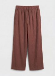 Spodnie culotte z mieszanki lnu. Brązowe spodnie materiałowe damskie bonprix, bez wzorów, z podwyższonym stanem. Za 149.99 zł.