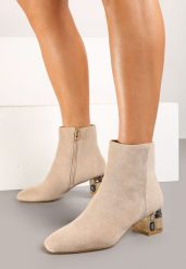 Ciemnobeżowe Botki Vices z Kryształkami na Obcasie Vortisha. Brązowe botki damskie Renee, na jesień, eleganckie, bez obcasa, na obcasie, bez zapięcia. Za 159.99 zł.