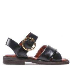 Sandały See By Chloé. Czarne klapki damskie See By Chloé, bez wzorów, bez obcasa, na płaskiej podeszwie, bez zapięcia. Za 1,689.00 zł.