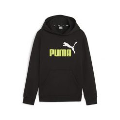 Młodzieżowa bluza z kapturem i dużym dwukolorowym logo Essentials+ PUMA. Czarna bluzy męskie Puma, m, bez wzorów, z bawełny, z kapturem. Za 192.60 zł.