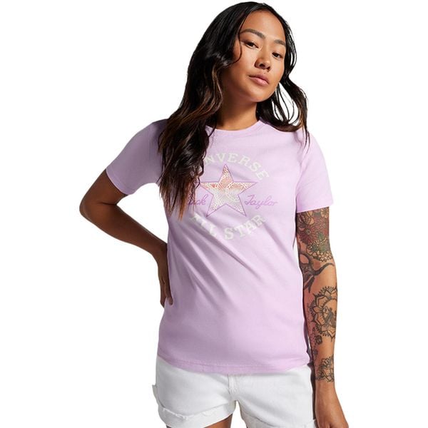 Podkoszulek damskie Converse Chuck Taylor Patch T Shirt. Fioletowe koszulki sportowe damskie Converse, xs, bez wzorów, z bawełny, bez kołnierzyka. Za 190.00 zł.