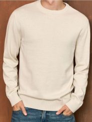 Sweter z długim rękawem - kremowy. Białe swetry przez głowę męskie Sinsay, l, bez wzorów, bez kołnierzyka. Za 39.99 zł.