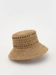 Pleciony kapelusz bucket - kremowy. Białe czapki i kapelusze damskie Reserved, bez wzorów. Za 79.99 zł.