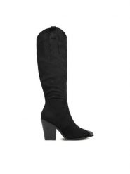 DeeZee Kowbojki 9353-1A Czarny. Czarne kozaki damskie DeeZee, z materiału, bez obcasa, na słupku. Za 249.99 zł.