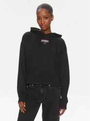 Tommy Jeans Bluza Essential Logo DW0DW17797 Czarny Relaxed Fit. Czarne bluzy damskie Tommy Jeans, s, bez wzorów, z jeansu, bez kaptura. Za 259.99 zł.