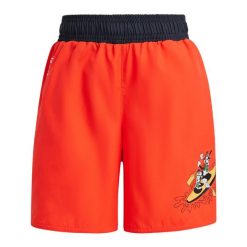 Szorty adidas x Disney Mickey and Friends Swim. Czerwone spodenki dla dziewczynek Adidas, bez wzorów, z materiału, sportowe. W wyprzedaży za 122.90 zł.