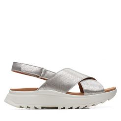 Sandały Clarks. Szare sandały damskie Clarks, bez wzorów, bez obcasa, na płaskiej podeszwie, bez zapięcia. Za 249.99 zł.