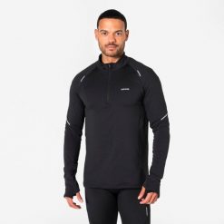 Bluza do biegania męska Kiprun Run Flow Warm 1/2 zip ocieplana. Szare bluzy sportowe męskie KIPRUN, l, bez wzorów, z materiału, bez kaptura, do biegania. Za 99.99 zł.