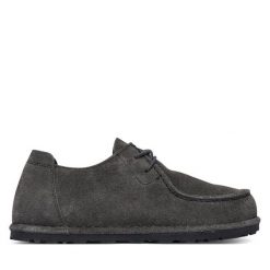 Półbuty Birkenstock. Szare półbuty damskie Birkenstock, bez wzorów, bez obcasa, na płaskiej podeszwie, bez zapięcia. Za 719.99 zł.