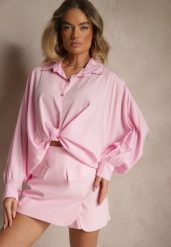 Jasnoróżowa Koszula z Wiskozą w Stylu Nietoperza Sonarielia. Czerwone bluzki damskie Renee, bez wzorów, z wiskozy, eleganckie, bez kołnierzyka, bez ramiączek. Za 74.99 zł.
