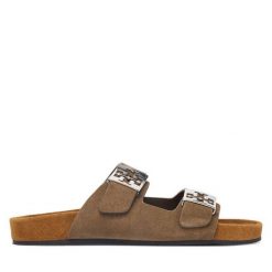Klapki Tory Burch. Brązowe klapki damskie Tory Burch, bez wzorów, bez obcasa. Za 1,524.00 zł.