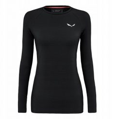 Bluza termoaktywna damska Salewa Cristallo Warm Amr L/S Tee - black out. Czarne bluzy damskie Salewa, l, bez wzorów, bez kaptura. Za 494.00 zł.