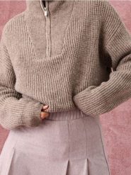 Sweter half-zip z domieszką wełny - brązowy. Brązowe swetry damskie Sinsay, l, bez wzorów, z wełny, bez kołnierzyka, bez ramiączek, bez kaptura. Za 69.99 zł.