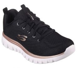 Obuwie treningowe Kobieta Skechers Graceful-Get Connected czarny. Czarne obuwie sportowe damskie Skechers, bez wzorów, z materiału, na fitness i siłownię. Za 199.99 zł.
