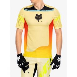 Koszulka rowerowa męska Fox Flexair SS Jersey Elevated. Żółte koszulki sportowe męskie FOX, m, bez wzorów, z jersey, bez kołnierzyka, bez ramiączek, rowerowe. Za 224.99 zł.