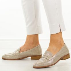 Złote ażurowe mokasyny damskie Potocki 12785. Żółte mokasyny damskie POTOCKI, z jeansu, biznesowe. Za 189.00 zł.