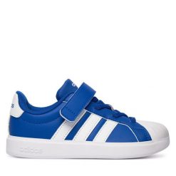 Sneakersy adidas. Niebieskie trampki i tenisówki chłopięce Adidas, bez wzorów, bez zapięcia. Za 199.99 zł.