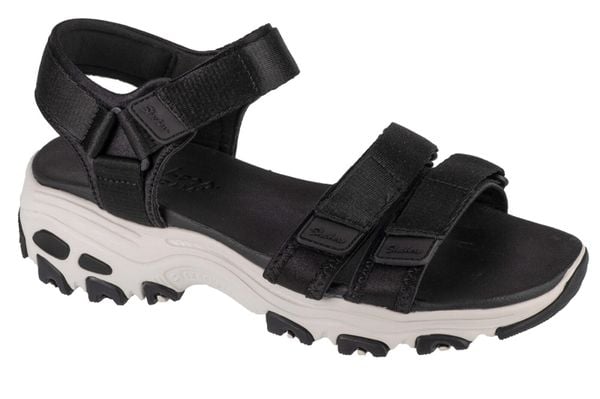 Sandały SKECHERS 31514S Czarny. Czarne sandały damskie Skechers, bez wzorów, z tkaniny, bez obcasa, bez zapięcia. Za 260.99 zł.