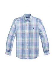 Polo Ralph Lauren Koszula 710B16705002 Niebieski Regular Fit. Niebieskie koszule męskie Polo Ralph Lauren, l, bez wzorów, ze lnu, bez kołnierzyka, bez ramiączek. Za 858.99 zł.