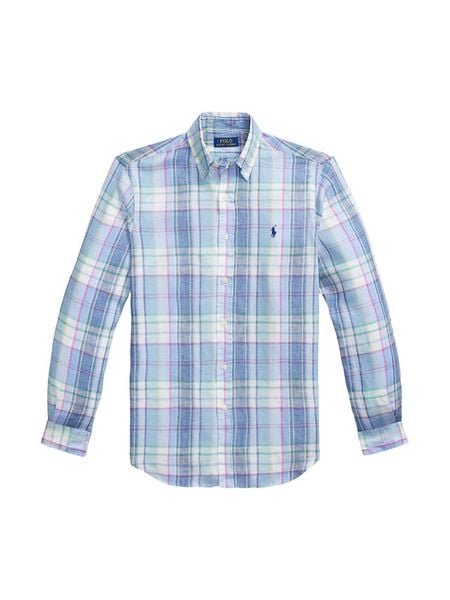 Polo Ralph Lauren Koszula 710B16705002 Niebieski Regular Fit. Niebieskie koszule męskie Polo Ralph Lauren, l, bez wzorów, ze lnu, bez kołnierzyka, bez ramiączek. Za 591.99 zł.