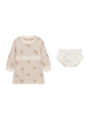 Guess Sukienka dzianinowa A6BK02 Z1313 Beżowy Regular Fit. Brązowe sukienki dla dziewczynek Guess, z aplikacjami, z dzianiny, bez ramiączek. Za 234.99 zł.