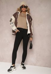 Czarne Spodnie Bawełniane z Gumką w Pasie i Naszywką Drystara. Czarne spodnie materiałowe damskie Renee, l, z aplikacjami, z bawełny, na fitness i siłownię. Za 49.99 zł.