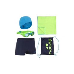 Zestaw pływacki B-ACTIVE+ dla dzieci: kąpielówki okularki czepek ręcznik torba. Torby i plecaki dziecięce marki NABAIJI. Za 59.99 zł.