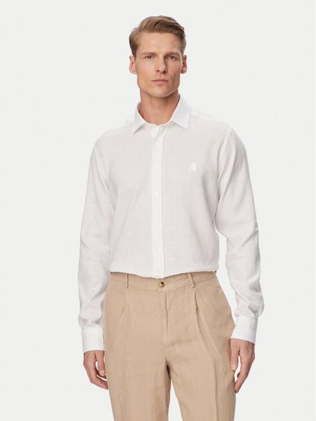 KARL LAGERFELD Koszula 605084 562791 Biały Regular Fit. Białe koszule męskie KARL LAGERFELD, m, bez wzorów, ze lnu, bez kołnierzyka, bez ramiączek. Za 413.99 zł.