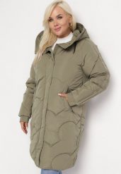 Zielona Pikowana Kurtka z Kapturem Fariana. Zielone kurtki damskie Born2be, xl, bez wzorów, z kapturem. Za 299.99 zł.