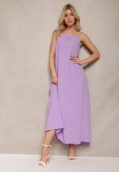Fioletowa Sukienka z Regulowanymi Ramiączkami i Wiązaniem przy Szyi Qloenma. Fioletowe sukienki damskie Renee, na co dzień, m, bez wzorów, eleganckie, bez kołnierzyka, bez ramiączek, maxi, dopasowane. Za 59.99 zł.