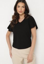 Czarna Bluzka z Szerokimi Rękawami Sunevia. Czarne bluzki damskie Born2be, m, bez wzorów, z jeansu, eleganckie, bez kołnierzyka, bez ramiączek. Za 34.99 zł.