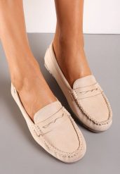 Beżowe Mokasyny z Przeszyciami i Wkładką ze Skóry Naturalnej Isotta. Brązowe mokasyny damskie Renee, z jeansu, eleganckie. Za 39.99 zł.