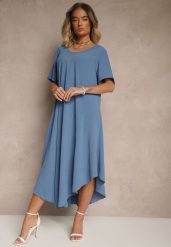 Niebieska Sukienka z Bawełną o Rozkloszowanym Kroju Lilzedi. Niebieskie sukienki damskie Renee, na co dzień, na lato, xl, bez wzorów, z bawełny, eleganckie, bez kołnierzyka, bez ramiączek, midi, rozkloszowane. Za 54.99 zł.