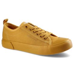 Musztardowe Trampki Cross Jeans Damskie Modne Buty. Żółte trampki i tenisówki damskie Cross Jeans, bez wzorów, z jeansu, wakacyjne, bez zapięcia. Za 99.99 zł.
