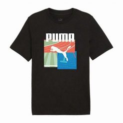 Męska Graficzna Koszulka Na Lato. Czarne koszulki sportowe męskie Puma, na lato, m, bez wzorów, bez kołnierzyka, bez ramiączek, trekkingowe. Za 129.99 zł.