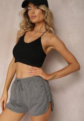 Ciemnoszare Szorty Dresowe z Dodatkiem Bawełny High Waist Florazen. Szare szorty sportowe damskie Renee, l, bez wzorów, z bawełny, eleganckie, z podwyższonym stanem. Za 29.99 zł.