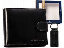 Zestaw prezentowy Peterson PTN SET-M-N992L-KCS czarny. Czarne portfele męskie Peterson, bez wzorów, ze skóry. Za 84.00 zł.