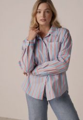 Niebieska Bawełniana Koszula o Kroju Oversize Ozdobiona Pionowymi Paskami Ulialia. Niebieskie bluzki damskie Born2be, l, bez wzorów, z bawełny, klasyczne, bez kołnierzyka, bez ramiączek. Za 139.99 zł.